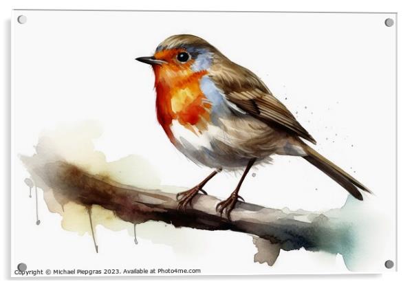 Watercolor painted robin bird on a white background. Acrylic by Michael Piepgras