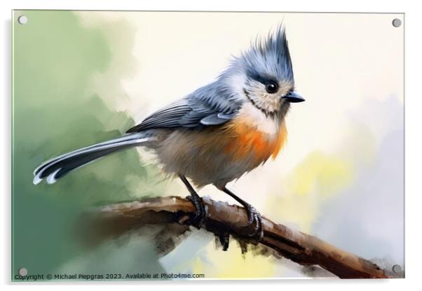 Watercolor painted titmouse bird on a white background. Acrylic by Michael Piepgras