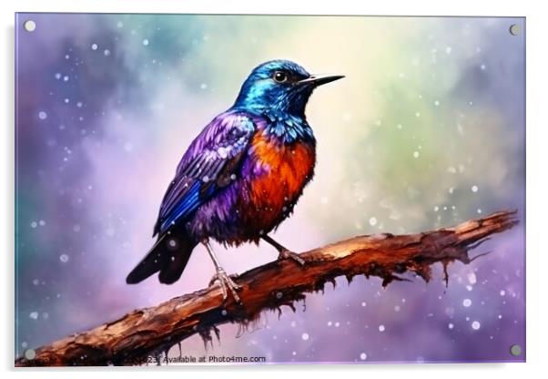 Watercolor painted starling on a white background. Acrylic by Michael Piepgras