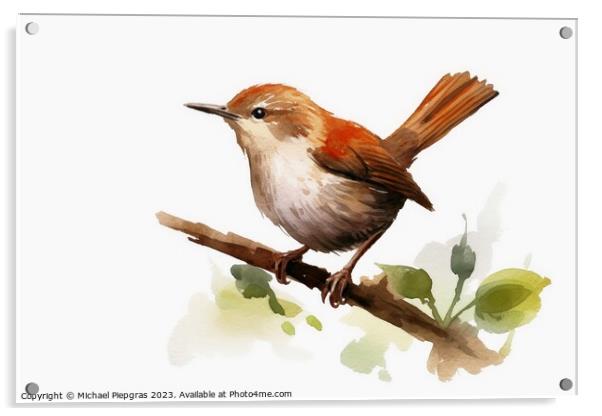 Watercolor painted wren bird on a white background. Acrylic by Michael Piepgras