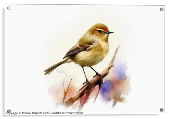 Watercolor painted chiffchaff bird on a white background. Acrylic by Michael Piepgras