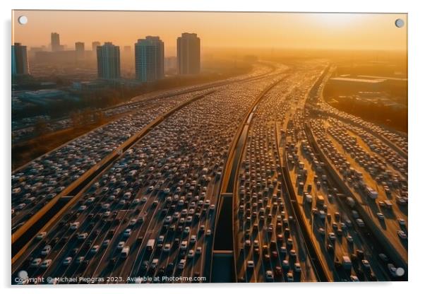 Aerial view of a highway with a huge traffic jam created with ge Acrylic by Michael Piepgras
