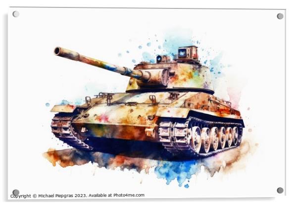 Watercolor of a tank on a white background created with generati Acrylic by Michael Piepgras