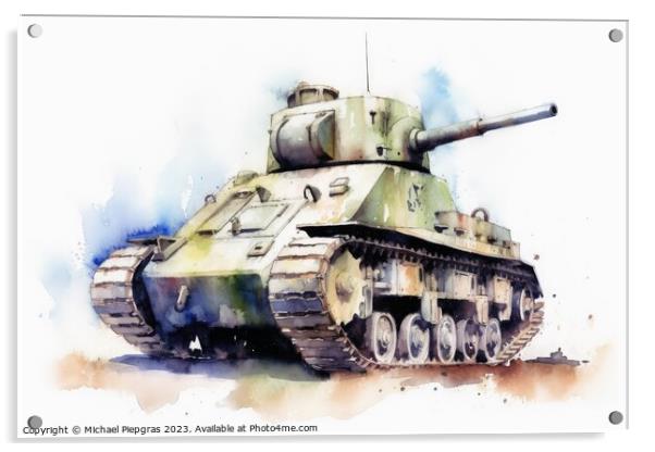 Watercolor of a tank on a white background created with generati Acrylic by Michael Piepgras