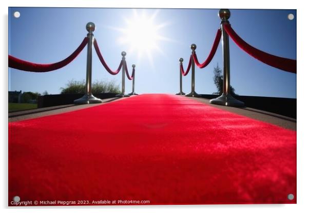 Red carpet low angle view created with generative AI technology. Acrylic by Michael Piepgras
