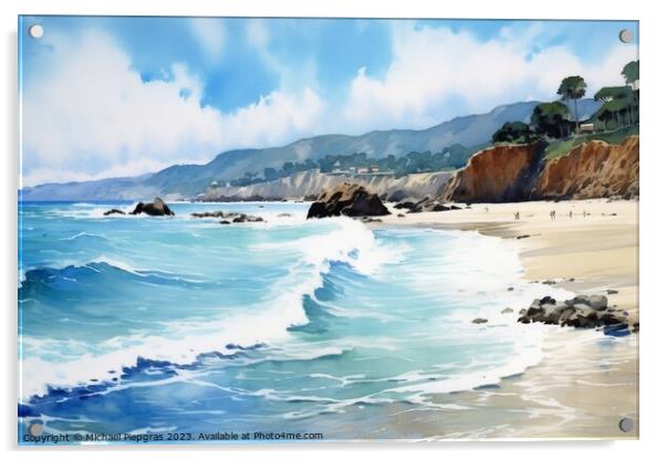 Watercolor of a beautiful beach created with generative AI techn Acrylic by Michael Piepgras