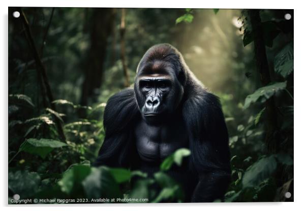 A big gorilla in the jungle created with generative AI technolog Acrylic by Michael Piepgras