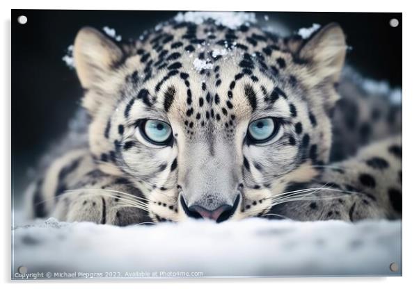 A close up portrait of mesmerizing leopard photography created w Acrylic by Michael Piepgras