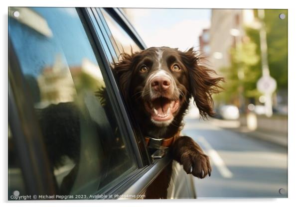 A funny dog out of a car window created with generative AI techn Acrylic by Michael Piepgras