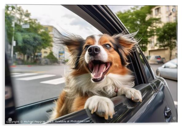 A funny dog out of a car window created with generative AI techn Acrylic by Michael Piepgras