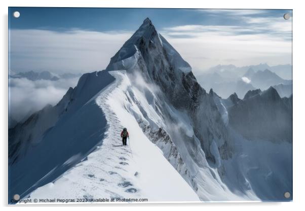 A single climber on the way to the summit created with generativ Acrylic by Michael Piepgras