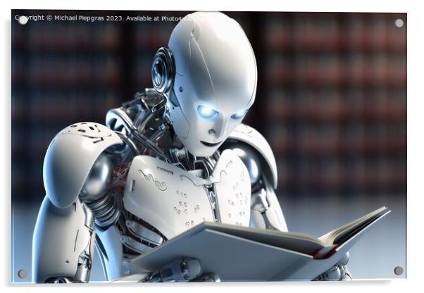 An AI Robot reading a book created with generative AI technology Acrylic by Michael Piepgras