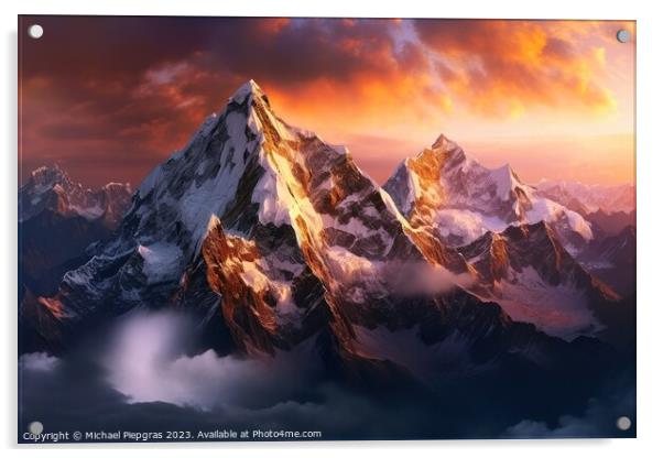 Mesmerizing mountains in beautiful warm light created with gener Acrylic by Michael Piepgras