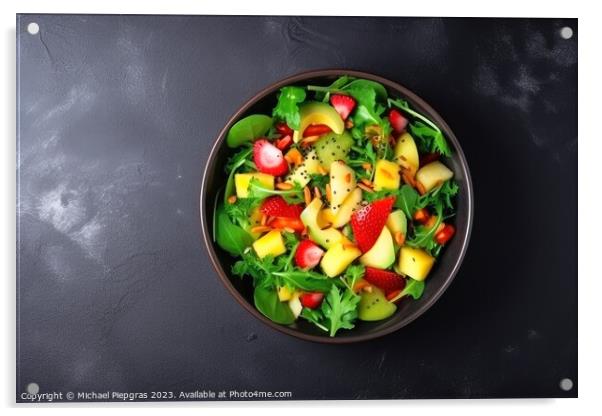 Tasty salad vegan dish top view with copy space created with gen Acrylic by Michael Piepgras