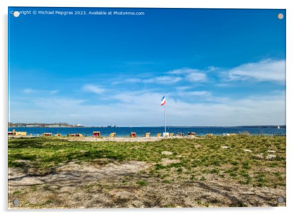 Beach chairs on a sunny summer day on the beach at the Baltic Se Acrylic by Michael Piepgras