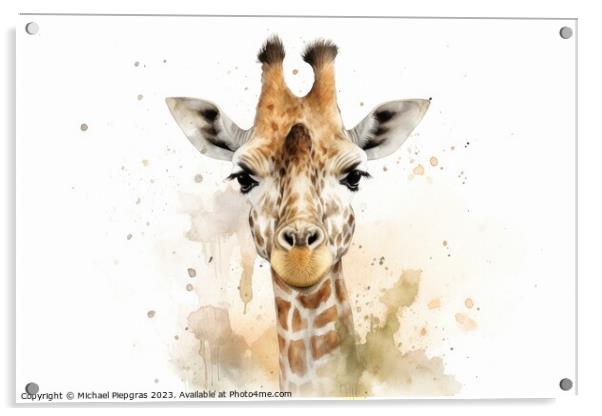 Watercolor painting of a giraffe on a white background. Acrylic by Michael Piepgras