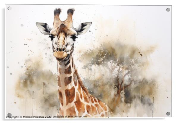 Watercolor painting of a giraffe on a white background. Acrylic by Michael Piepgras