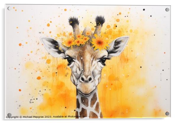 Watercolor painting of a giraffe on a white background Acrylic by Michael Piepgras