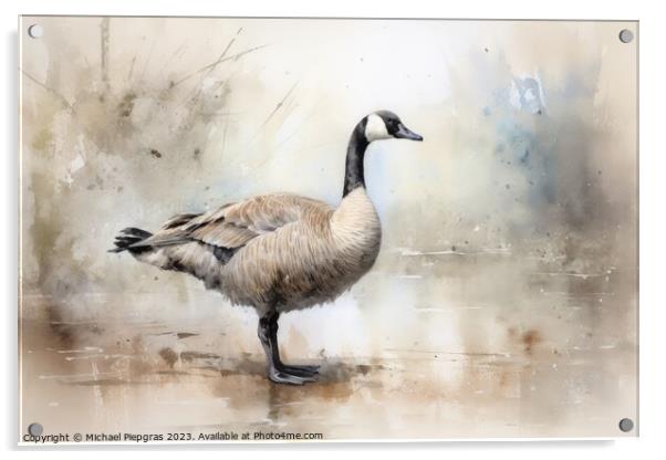 Watercolor painting of a goose on a white background. Acrylic by Michael Piepgras