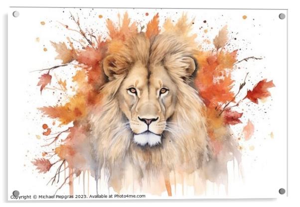 Watercolor painting of a lion on a white background. Acrylic by Michael Piepgras