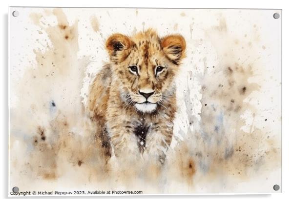 Watercolor painting of a lion on a white background. Acrylic by Michael Piepgras