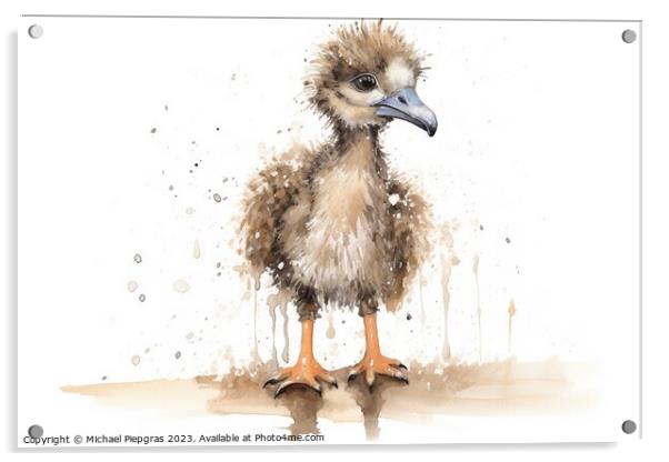 Watercolor painting of an ostrich on a white background. Acrylic by Michael Piepgras