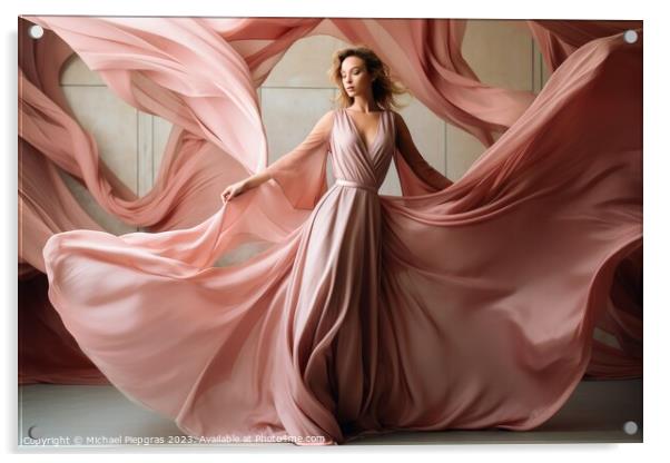 A beautiful woman in an impossible silk dress created with gener Acrylic by Michael Piepgras
