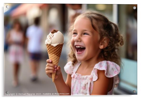 A happy child with ice cream created with generative AI technolo Acrylic by Michael Piepgras