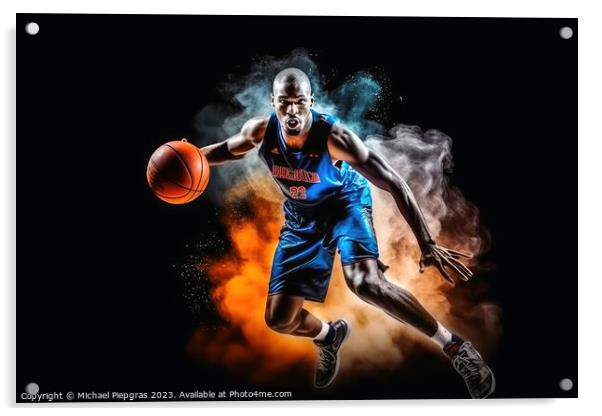 A professional basketball player in an action shot created with  Acrylic by Michael Piepgras