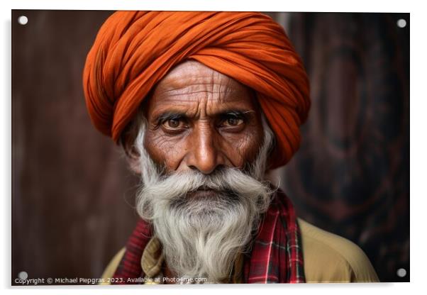 An old indian man portrait created with generative AI technology Acrylic by Michael Piepgras