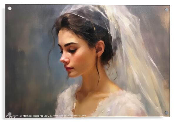Oilpaint portrait of a bride created with generative AI technolo Acrylic by Michael Piepgras