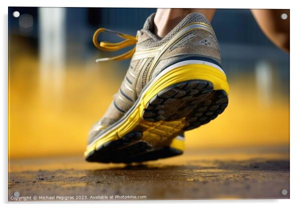 Close up of a human sport shoes on a sports field created with g Acrylic by Michael Piepgras
