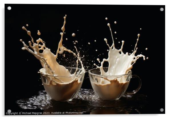 Splashing Coffee and Milk created with generative AI technology. Acrylic by Michael Piepgras