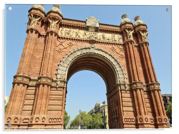 Barcelona, Spain - 22 July 2023: The Arc de Triomf in Barcelona on a sunny day with some tourists Acrylic by Michael Piepgras