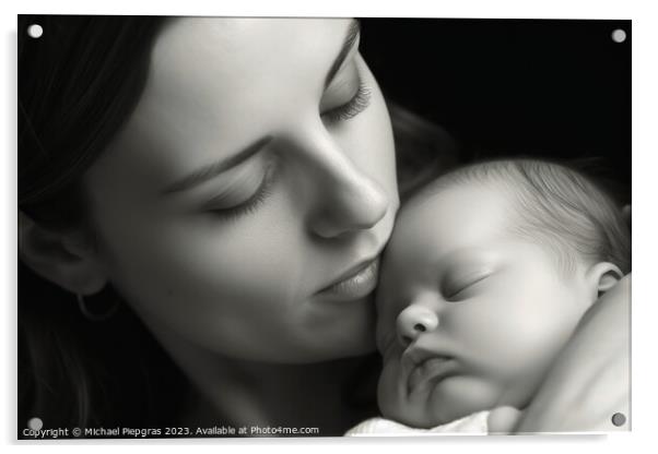 A sleeping baby and her mother created with generative AI techno Acrylic by Michael Piepgras