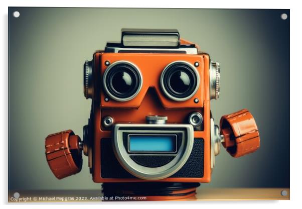 A vintage polaroid of an AI robot. Acrylic by Michael Piepgras