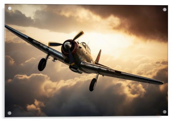 A second world war plane in the dramatic sky. Acrylic by Michael Piepgras