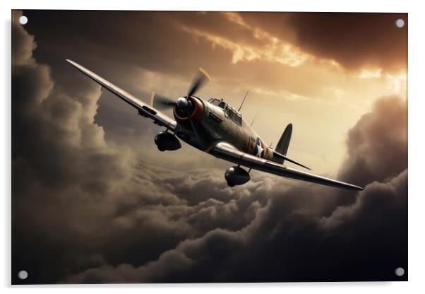 A second world war plane in the dramatic sky. Acrylic by Michael Piepgras