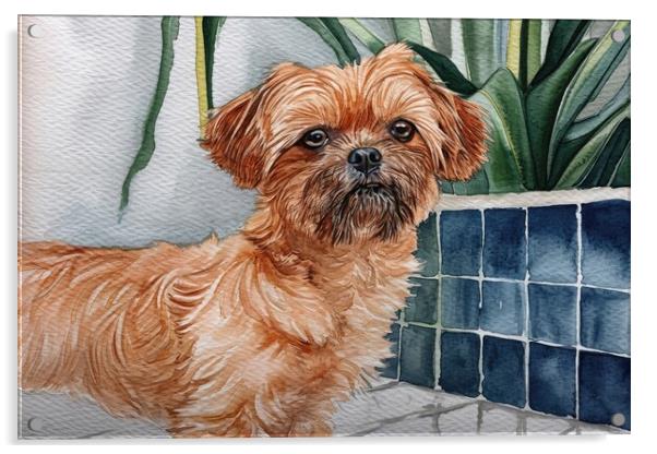 A beautiful watercolor painting of a cute dog. Acrylic by Michael Piepgras