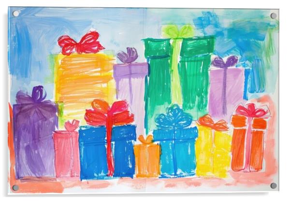 A childs painting of birthday presents. Acrylic by Michael Piepgras