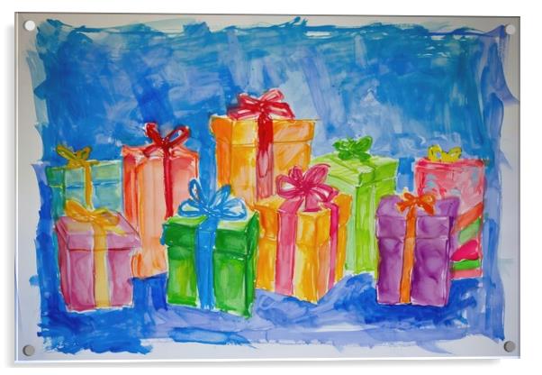 A childs painting of birthday presents. Acrylic by Michael Piepgras
