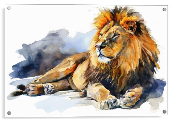 Watercolor of a big impressive lion on white. Acrylic by Michael Piepgras