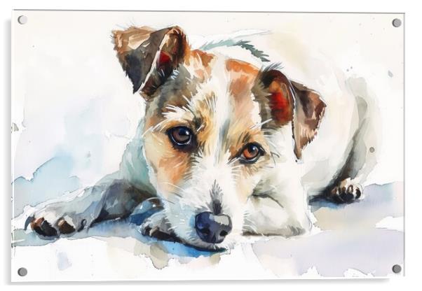 Watercolor of a cute dog on white. Acrylic by Michael Piepgras