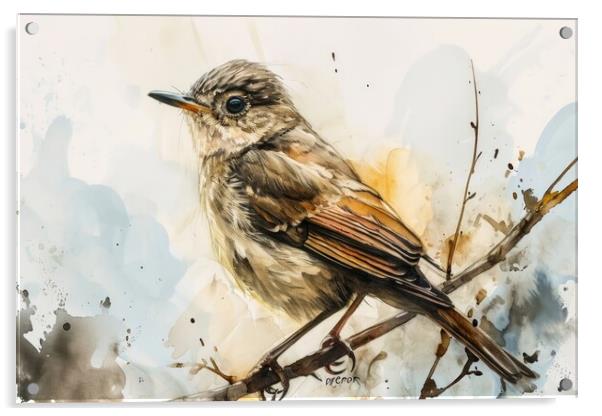 Watercolor of a Nightingale on white. Acrylic by Michael Piepgras