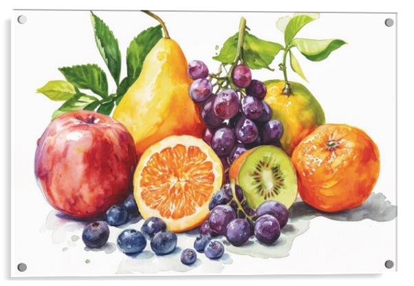 Watercolor of fresh fruits on white. Acrylic by Michael Piepgras