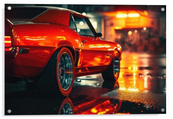 A custom tuned muscle car in a spectacular light. Acrylic by Michael Piepgras