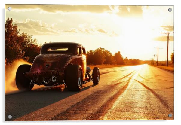 A fast hot rod car on the road. Acrylic by Michael Piepgras