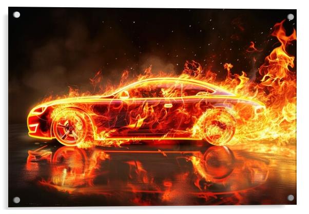 A fast modern car made of fire. Acrylic by Michael Piepgras