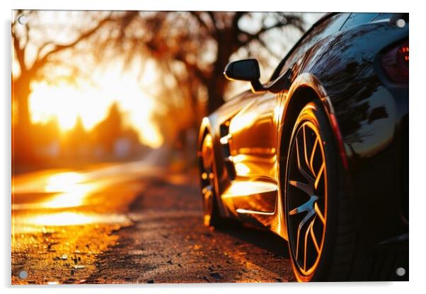 A fast sports car with full reflective paintwork on a lonely roa Acrylic by Michael Piepgras