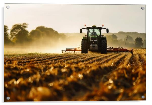 A large tractor working on a field with big machines. Acrylic by Michael Piepgras